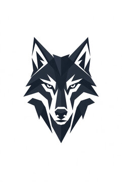  Minimal geometric wolf head logo facing forward, symmetrical angular construction, sharp ears and simplified facial shapes, professional vector style, isolated on pure white background, no text, no l