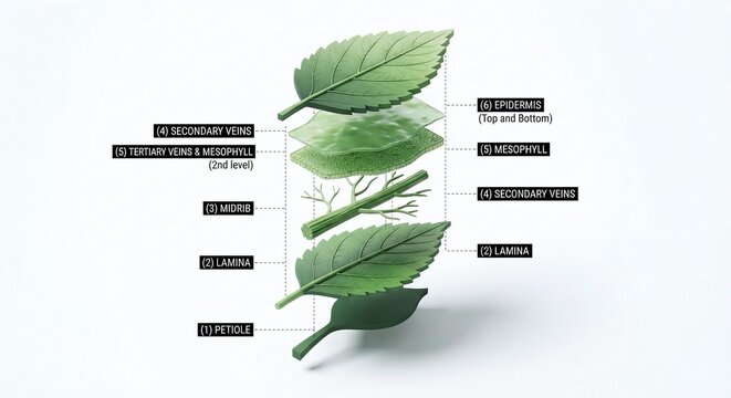 3d object, isometric view, isolated white background, exploded view, concept art, graphic resource, object, part, inside, Disassembly, render, illustration, Separate pieces, diagram, leaf