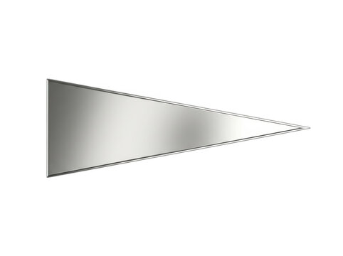 Shiny metallic triangular reflective surface on plain background.