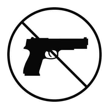 Black no gun sign icon showing a handgun inside a prohibition circle