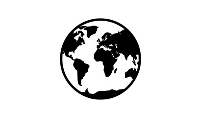 Fototapeta premium Earth globe black and white icon with world map continents, minimal silhouette design for global business or ecology concepts