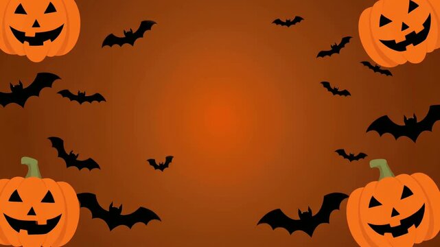 黒いコウモリが舞うハロウィン背景