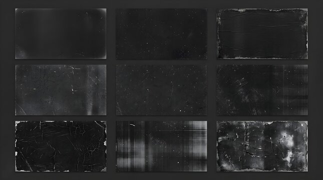 Set of dark gritty grunge textures and distressed photo overlays with scratches and dust spots