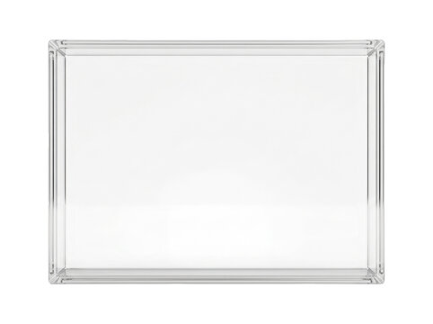 Transparent acrylic frame with clean edges and empty interior space for display purposes.