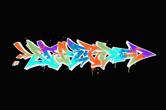 Horizontal graffiti art lettering background illustration with colorful wildstyle elements, paint splatters, and large copy space for text