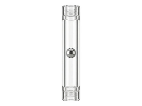 Stainless steel cylindrical connector with embossed logo for secure electronic or fluidic attachment.