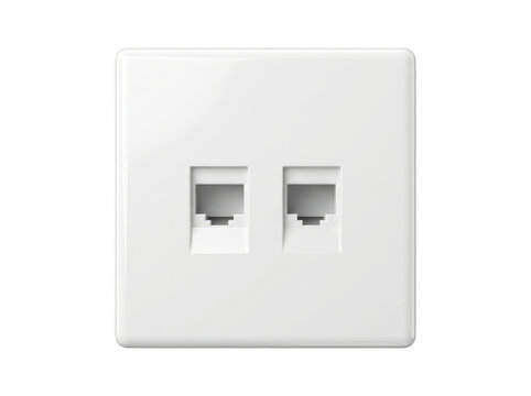 Modern dual-outlet electrical wall socket with flush-mounted design against a plain background.