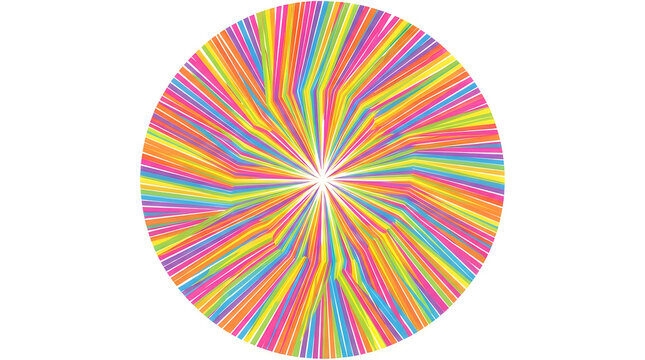 Colorful circular lines forming a bright rainbow sphere shape