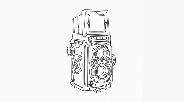 Rolleiflex Twin-Lens Reflex Camera Line Art Illustration Isolated on White