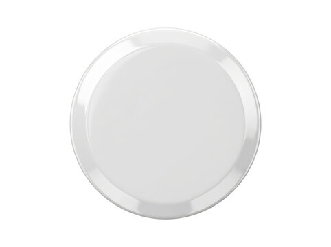 Minimalist white circular plate with glossy reflective surface against neutral background.