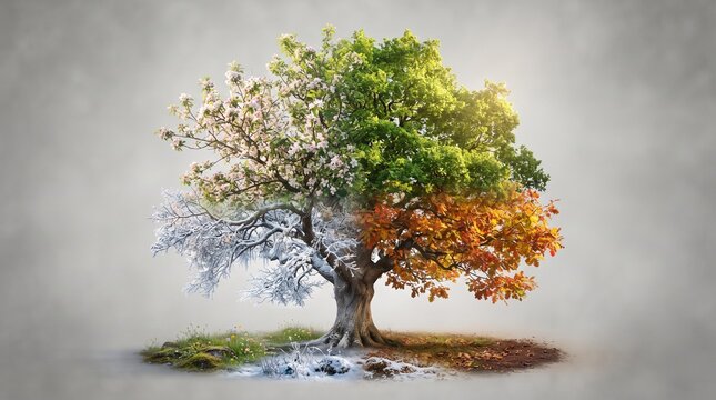 The lifecycle of a tree throughout the four seasons spring, summer, autumn, and winter