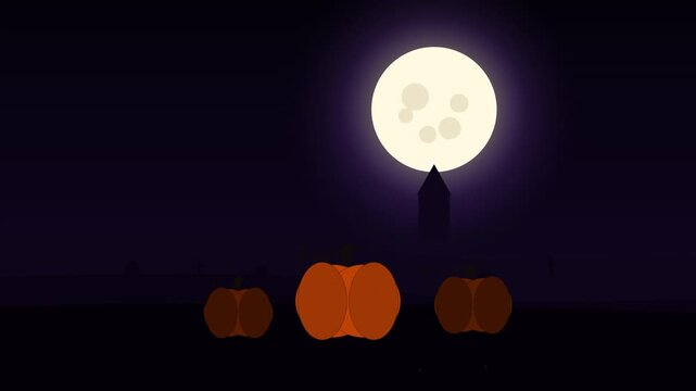 Halloween Pumpkin Jack o Lantern Motion Graphics Night Scene with Full Moon