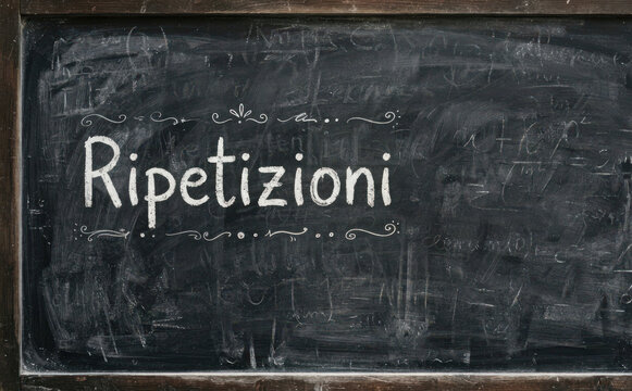 Ripetizioni scritte su lavagna scolastica per lezioni private e studio