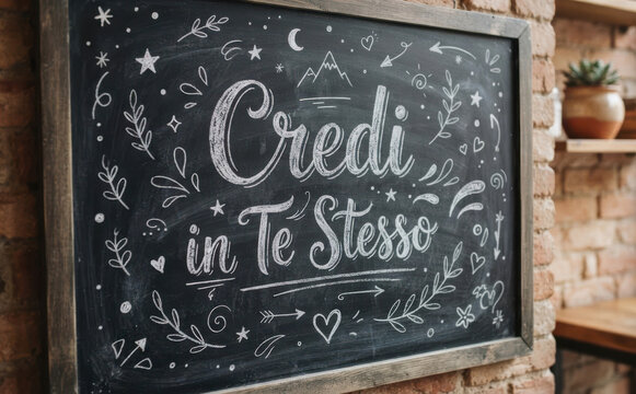 Credi in Te Stesso lavagna con scritta motivazionale gesso ispirazione successo mindset