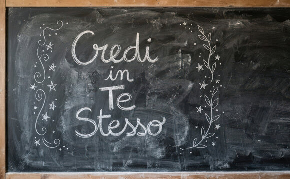Credi in te stesso motivazione scritta a gessetto su lavagna scuola educazione