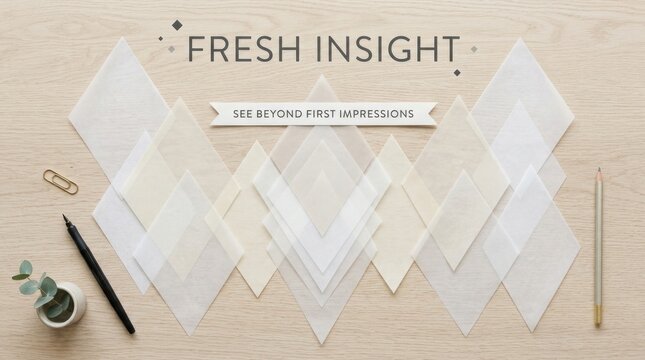 Overlapping Translucent Geometric Shapes on Wooden Surface with Text