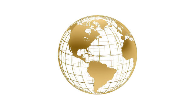 Golden Earth globe icon isolated on white background for global business and travel design