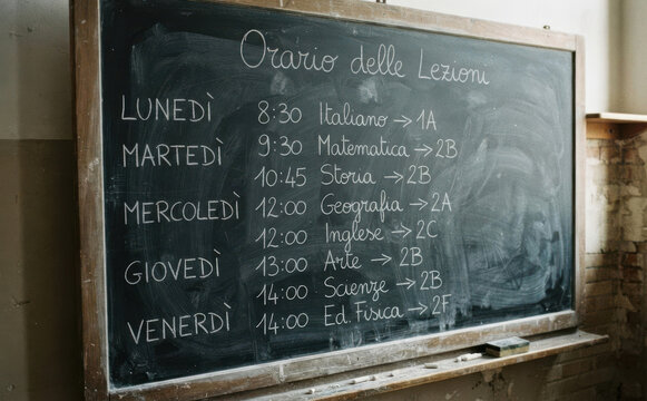 Orario delle Lezioni Lavagna scolastica con orario delle lezioni per pianificazione studio e educazione