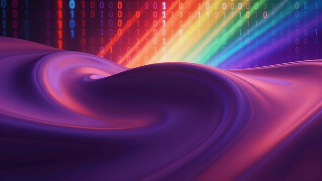 Digital Wave with Binary Code and Rainbow Gradient
