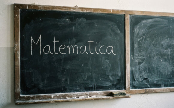 Matematica scritta sulla lavagna nera in classe per studio scolastico ed educazione