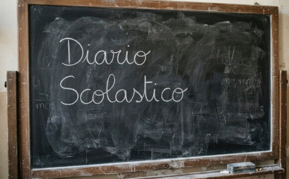 Diario scolastico scritto con gesso bianco su lavagna nera concetto di educazione