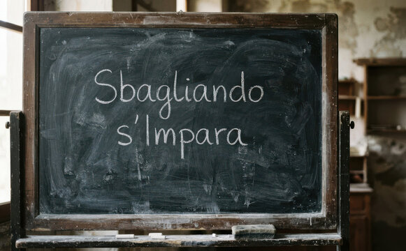 Sbagliando s impara scritta sulla lavagna in italiano come metafora di apprendimento ed educazione scolastica
