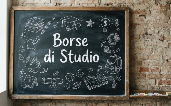 Borse di studio lavagna scolastica con disegni educativi concetto di istruzione e successo accademico