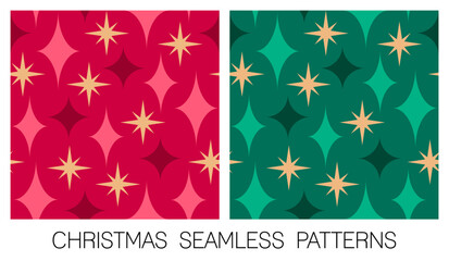 Fototapeta premium Set of red and green star seamless pattern design for Christmas and new year background.