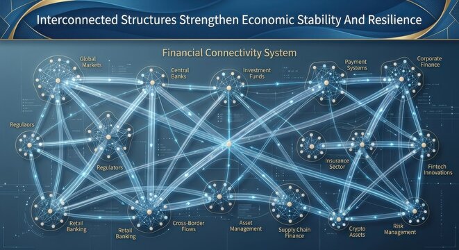 Global Financial Connectivity System Network Illustrating Economic Interdependence