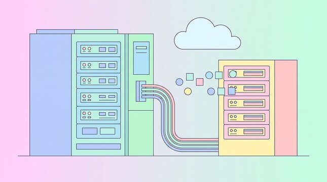 Cloud Data Transfer and Server Rack Illustration