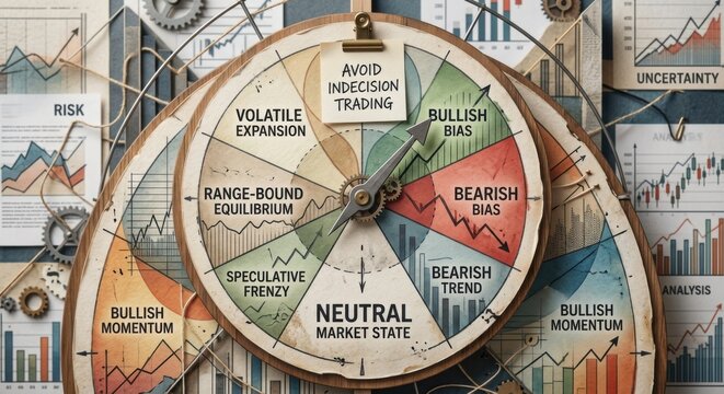 Financial Market Trading Strategy Wheel Indicating Bullish Bearish and Neutral States