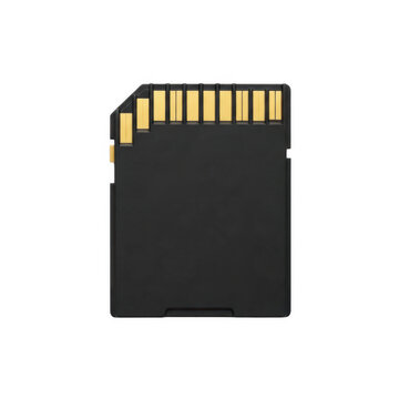 Modern black sd memory card icon with gold contacts