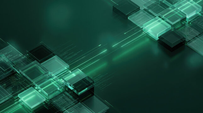 Digital data blocks and glowing circuit lines representing futuristic cloud computing and secure information network