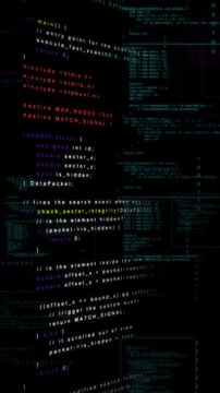 Neon code glowing dark screen with colored syntax highlights terminal