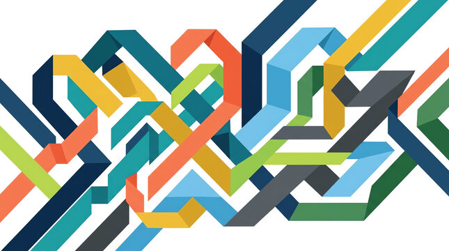 Colorful geometric ribbon lines abstract pattern on white background