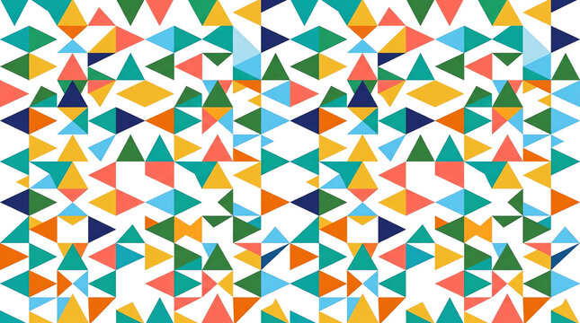 Vibrant geometric pattern featuring an array of colorful triangles and diamond shapes arranged in a seamless, abstract design.