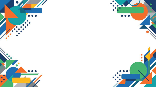 Abstract geometric shapes forming a colorful modern border design on a white background, suitable for presentations or digital art.