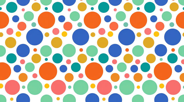 Colorful polka dot pattern with scattered circles on white background