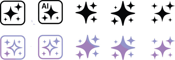 Fototapeta premium Generative AI sparkle icon featuring clean star symbols, glitter effects, magic elements, and editable vector graphics for creative design.