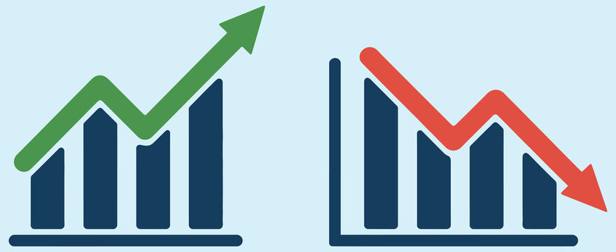 financial arrows up and down, green red market arrows, increase decrease chart, stock market trends, business growth decline, investment analysis, finance statistics, economic indicators, trading conc