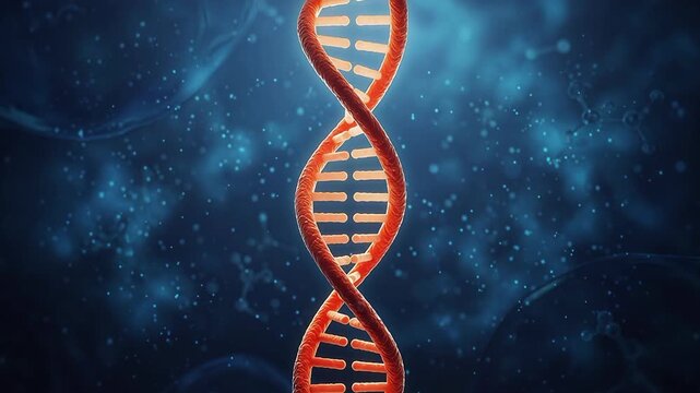 3D Render of Glowing Double Helix DNA Strand on Glowing Blue Microscopic Background
