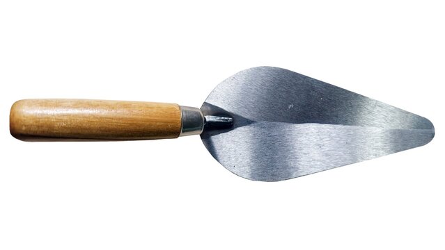 Top view close up trowel on isolated white background. Concept of tools for home repairs or making cement mixes