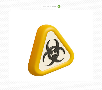 3d warning sign featuring a biohazard symbol inside a yellow triangle vector illustration