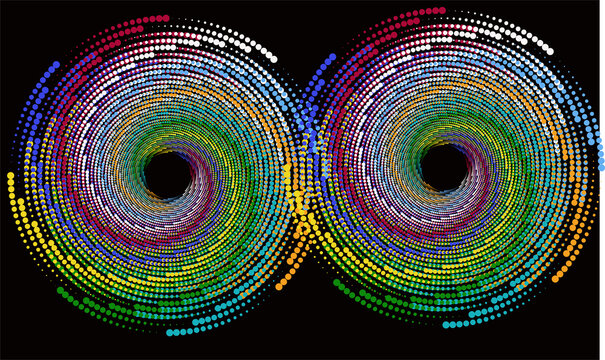 Colorful Abstract Double Circular Dot Pattern on Black Background