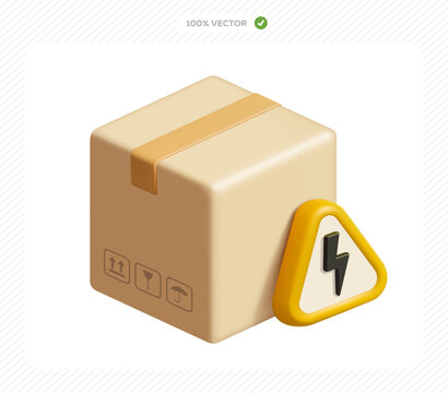 3d isometric vector cardboard box with electric symbol