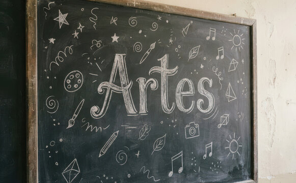 Artes escrita na lousa escolar para educacao artistica e aulas criativas