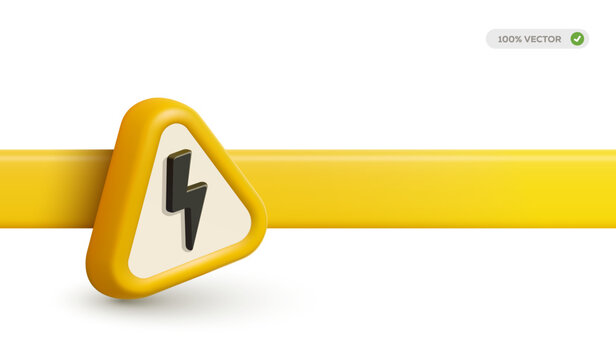 Yellow warning triangle with black lightning bolt symbol. Caution, electricity hazard, danger, high voltage and safety alert concept