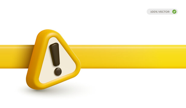 Realistic 3d vector exclamation mark triangle symbol
