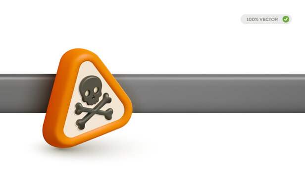 3d warning sign featuring a skull and crossbones symbol inside a orange triangle