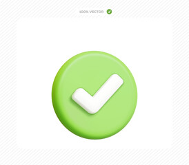 Naklejka premium Green circle with a white checkmark 3d icon vector